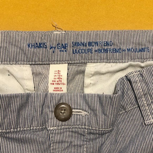 Khakis by Gap Womens 8R Gray White Striped Chino Skinny Leg Boyfriend EUC Pants - Picture 3 of 7